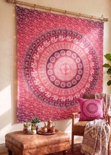 Pink Elephant Throw Cotton Bedcover Wallhanging Tapestry 210 x 245 cm
