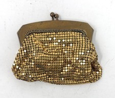 Vtg Chain Mail Mesh Purse Gold Tone Metal Change Clutch Kiss Clasp