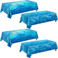 4 Pack Iridescent Ocean Tablecloths, Disposable Plastic Beach Table Covers for U