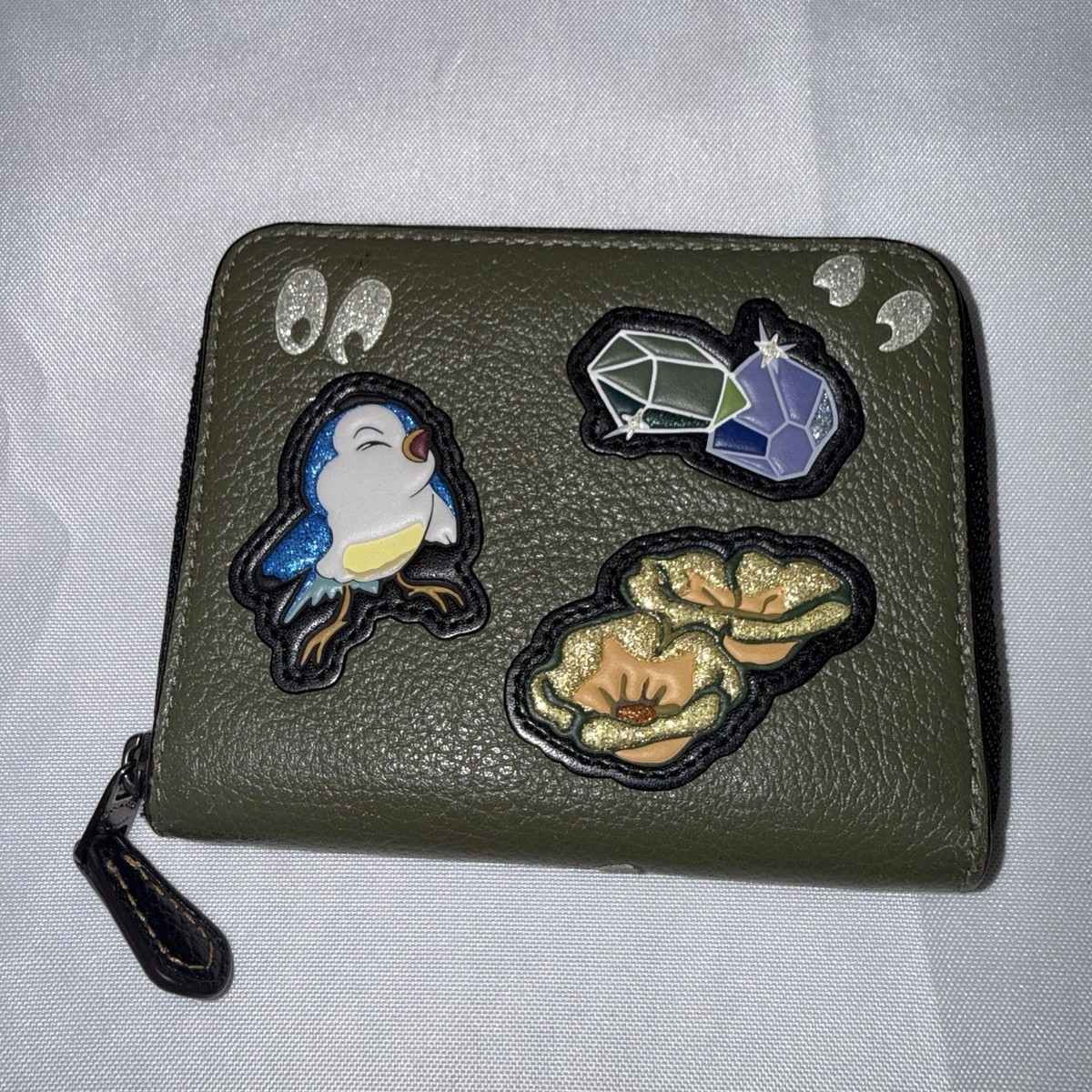 Coach Disney Snow White Olive Green Zip Around Wallet Spooky Eyes