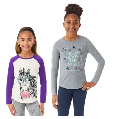 NWT~ Members Mark Girls XL (14-16) 2 Pack Raglan Long Sleeve Tees Unicorn
