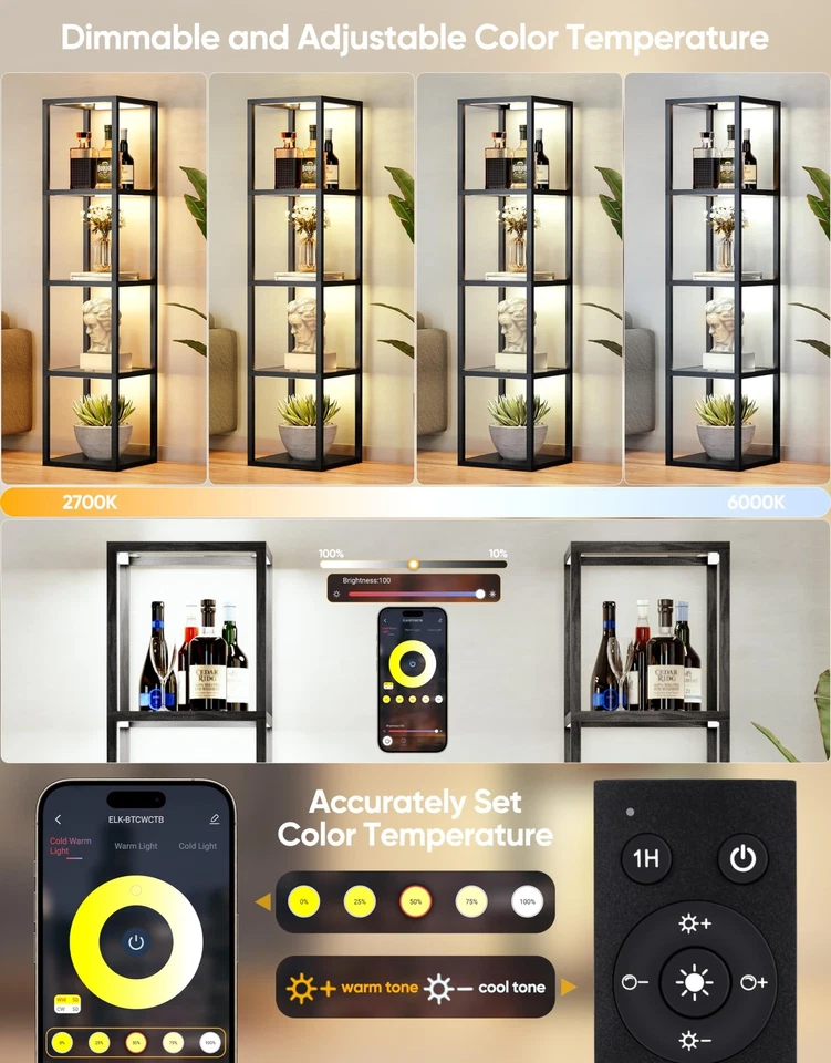Estante de exhibición de vidrio grande con control remoto/APP, lámpara de pie LED regulable con... Foto 3 de 4