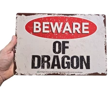 AMERICAN WIT (BEWARE OF DRAGON) Vintage Farmhouse Decor, Tin 12" x 8" Sign