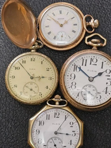 Antique Pocket Watch Lot OF 4 Elgins - As Is - parts/repair