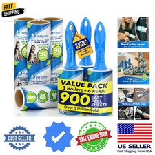 Extra Sticky Lint Roller Mega Value Set 900 Sheets for Pet Hair Removal and C...