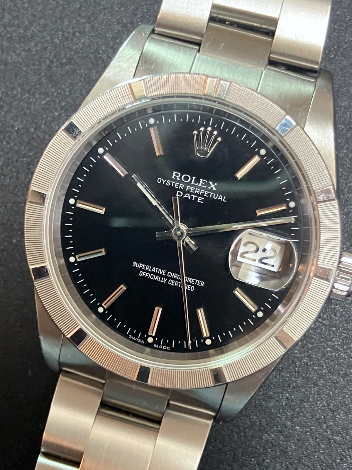 Rolex Oyster Perpetual Date 15210 Watch Black Dial Engine-Turned Bezel(Re-Built)