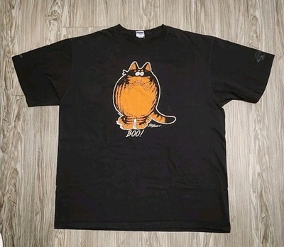 VTG B Kliban Cat Crazy Shirt Boo! Front Back Black T-Shirt XL Mask