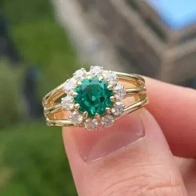 2Ct Round Simulated Green Emerald Women's Wedding Ring In 14k Yellow Gold Plated