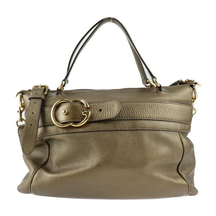 Gucci Logo Sac à Bandoulière 269963 Cuir Bronze Or Quincaillerie 2 Voies Sac à Main Ceinture Ge