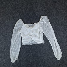 Ambiance Lace Top Womens S White Ruched Balloon Sleeve Off The Shoulder Cropped