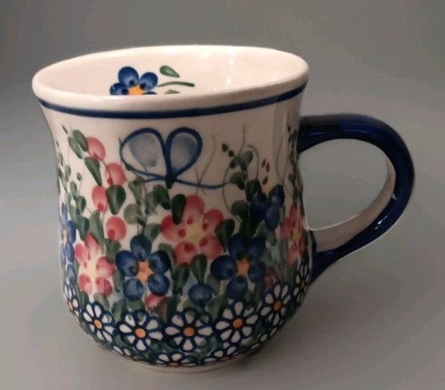 Unikat POLISH POTTERY Floral Bubble Mug Boleslawiec, Poland