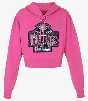 Balmain Beyonce Beychella Coachella Beaded Pink Crop Hoodie Sweatshirt S $2490