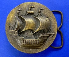 Galleon Clipper Schooner Sailing Ship VTG 1975 Belt Buckle Bergamot Brass Works