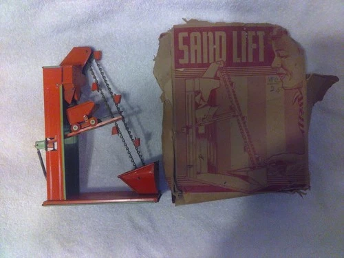 Vintage Ohio Art Co. Tin Toy Sand Lift with original box. Works, Great Condition