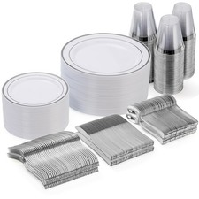 300 Pieces Silver Disposable Dinnerware Set for 50 Guests