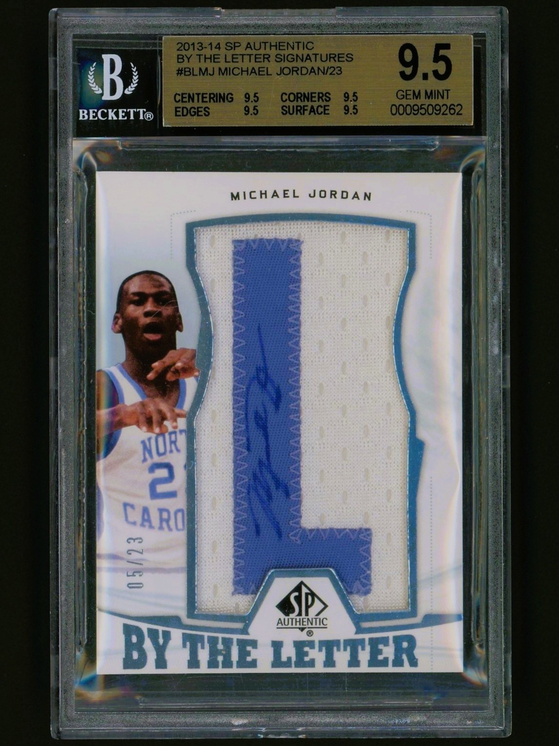 Michael Jordan North Carolina Tar Heels 2013 SP Authentic By The Letter Auto Patch #/23 BGS 9.5 Gem Mt/10 
