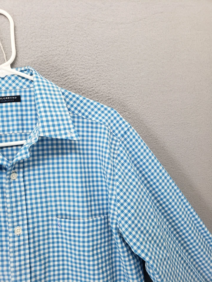 Camisa TailorByrd Hombres XL Azul Blanco Guinga Cuadros Manga Larga Con Botones Informal Foto 3 de 4