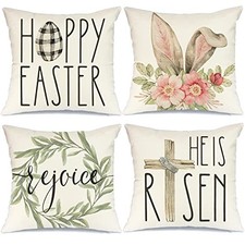 Easter Pillow Covers - 18x18 Set of 4 Decorative 18" x 18" Pack of 4 Pink