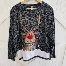 Holiday Time Kid's Ugly Christmas Sweater Size Large 12-14 Reindeer Rudolph Red