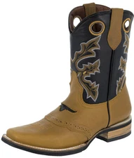 Mens Cowboy Boots Leather Honey Brown Solid Casual Vaquero Rancho Bota Size 14.5