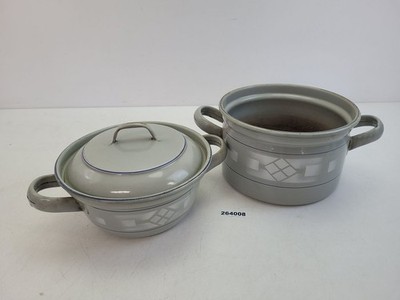 2x Töpfe Schwerter Emaille Grau Spritzdekor 30er 40er Jahre Vintage Deko #264008