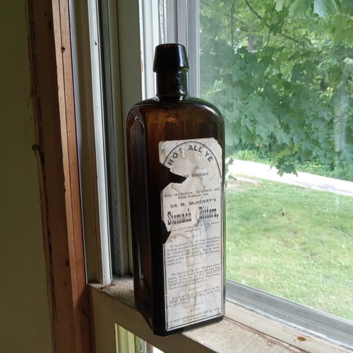 1860s DR.M.McHENRY'S STOMACH BITTERS LABEL ONLY DEEP STODDARD AMBER BOTTLE