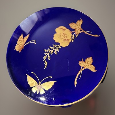 Ardalt Japan Cobalt Blue Trinket Box Lid Porcelain Gold Butterflies Poppies 