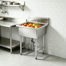 Freestanding Kitchen Sink w/ Faucet Stainless Steel Sink for Bar/Restaurant/Home