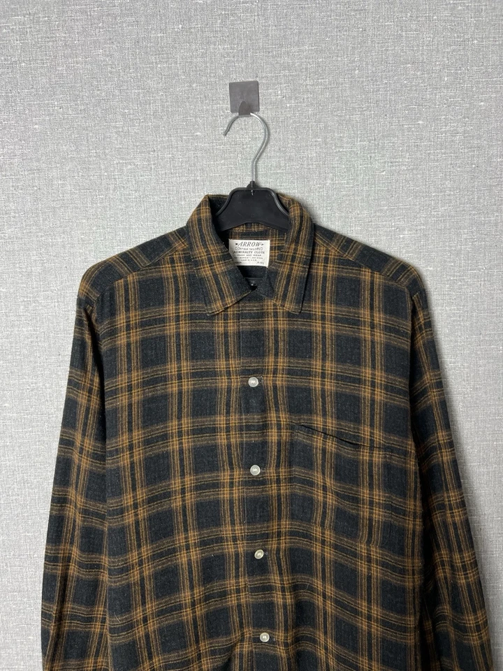 Vintage 50s / 60s Arrow Flannel Checked Long Sleeve Shirt Wool & Acrylic Men's - Image 2 of 4