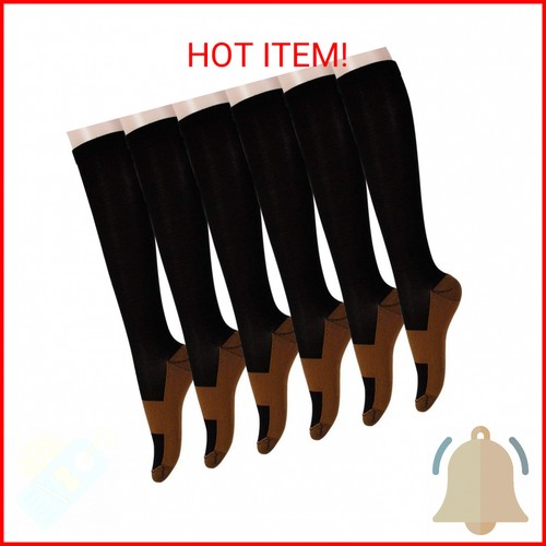 Graduated Copper Compression Socks 6 Pairs Knee High Socks for Men Women Pain Ac - Picture 1 of 2