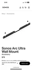 Sonos Wall Speaker Mount (ARCWMWW1BLK) for Arc - Black