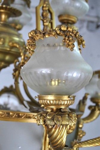 Imposant Lustre En Bronze Et Verre, XXème Siècle - Picture 9 of 17
