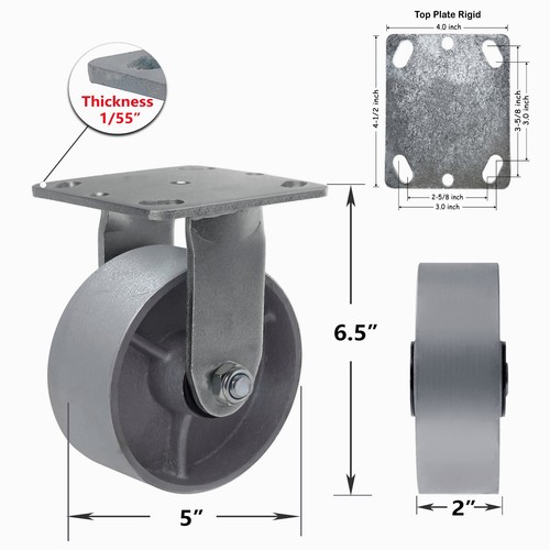 5"x2"Heavy Duty Caster Steel Cast Iron Wheel,Caster,Capacity1000-4000LB - Picture 38 of 45