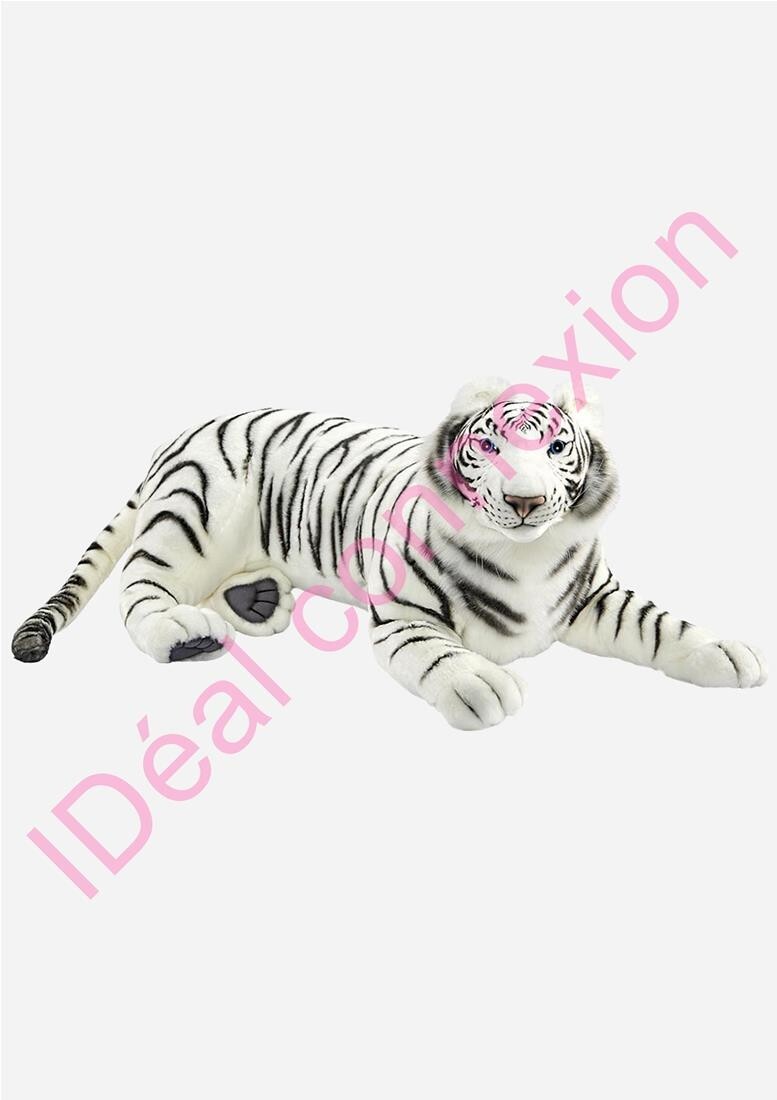 Tigre blanc peluche géante 100cm pour créer un coin lecture cosy et jungle