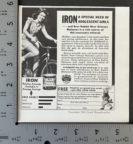 1941 Brer Rabbit Nueva Orleans melaza con Iron Girl bicicleta anuncio impreso vintage - Imagen 3 de 3