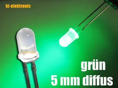 KT-ELEKTRONIC 25 Stück LED 5mm grün matt/diffus superhell 10000mcd
