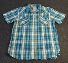 Levi Strauss Pearl Snap Western Shirt Short Sleeve Blue Plaid Men's Size Large