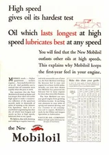 1929 Gargoyle Mobiloil Vacuum Oil Company High Speed Car Model Chart Print Ad
