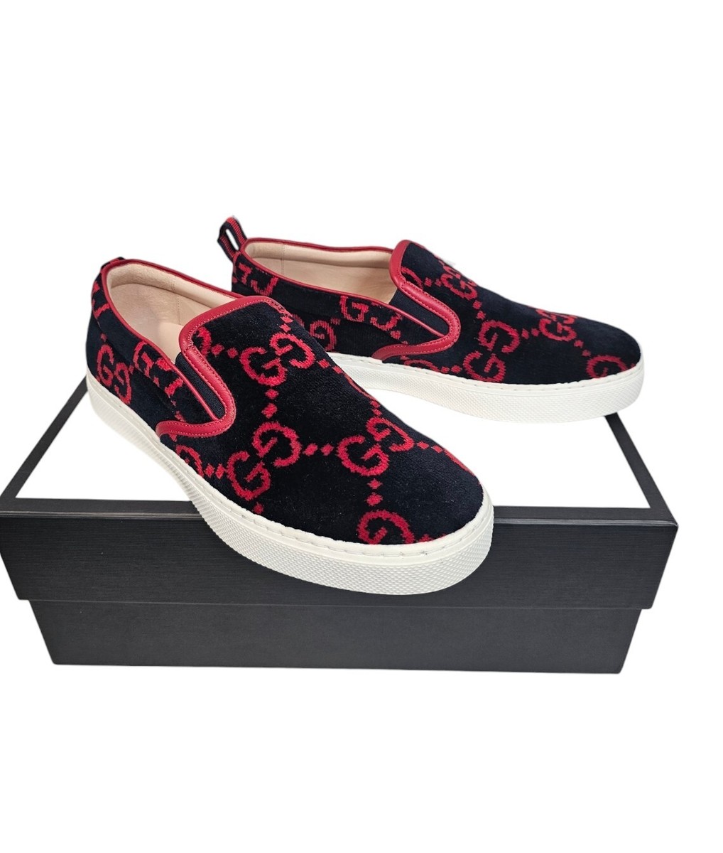 GUCCI Web GG Low Sneakers Black Red Velour US 8 New Old Stock | eBay