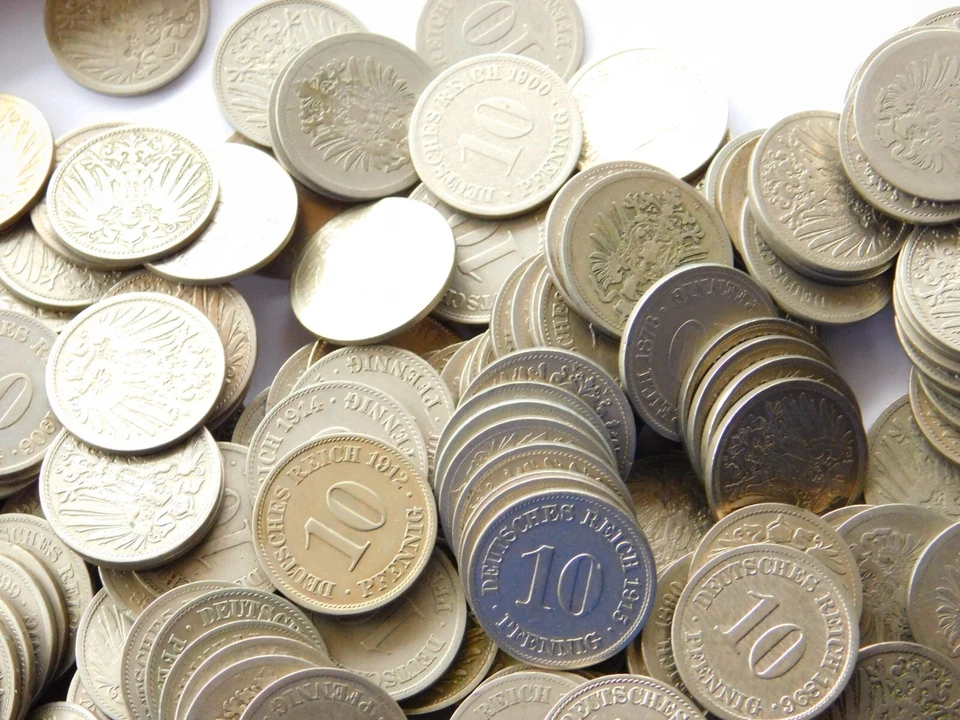 Lot GERMAN 100x 10 PFENNIG 1874 - 1915 Nickel EMPIRE WW1 NICE Old Coin HISTORY - Image 3 of 4