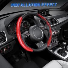 Carbon Fiber Look & Red Car Steering Wheel Leather Cover Universal Accessories