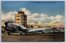 Candler Field Municipal Airport Delta Prop Plane Atlanta GA C1930s Postcard W23
