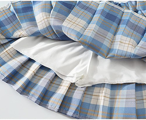 Girls Check Pleated Skirt A-Line Mini School Tennis Uniform with Bow Tie Party - Picture 6 of 20