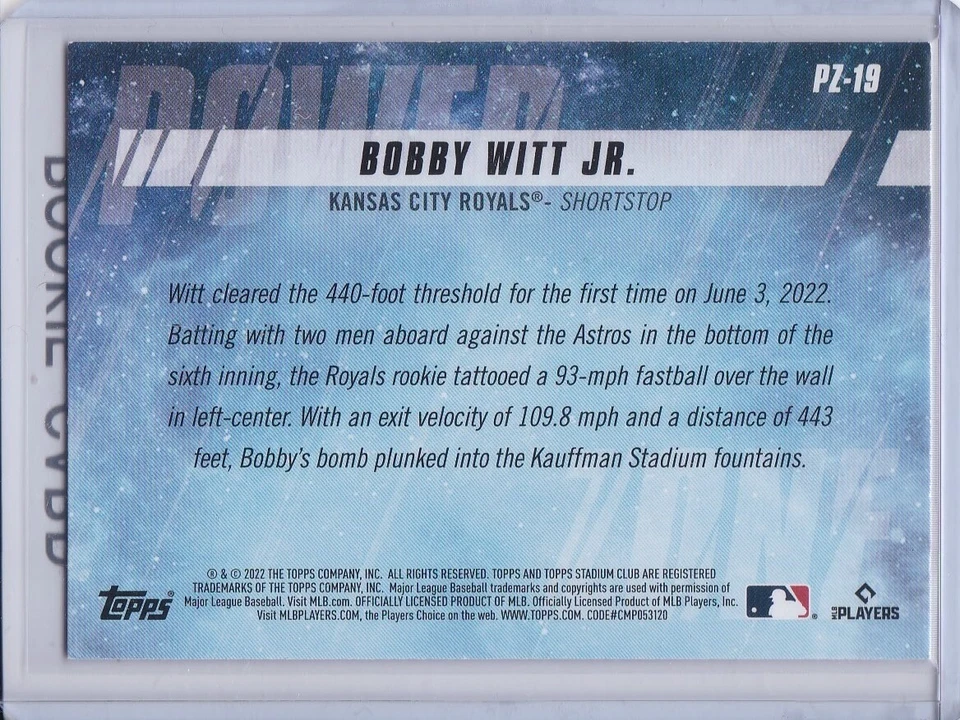 BOBBY WITT JR. ROOKIE CARD 2022 Kansas City Royals TOPPS POWER ZONE RARE RED RC! - Image 2 of 2