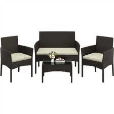  Set di Mobili per Esterni 4 Pezzi con Divano 2 Poltrone 1 Tavolo in Polyrattan