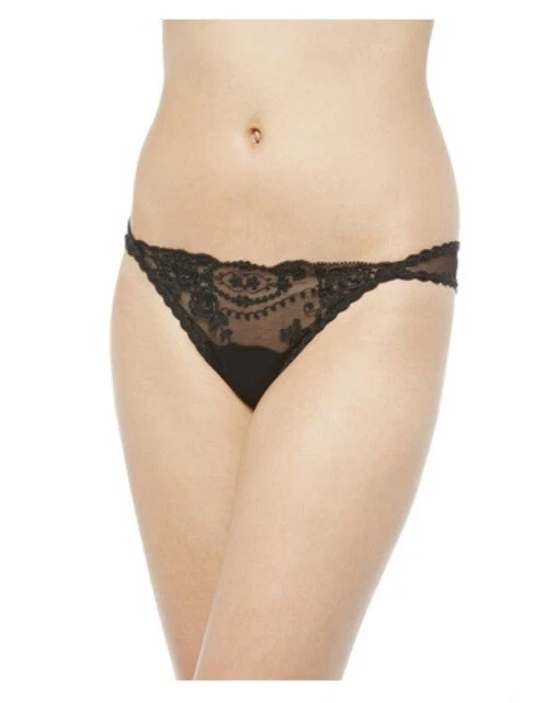 Conjunto Tanga LA PERLA Bordado Floral Renda Malha Borla 34 B M L Seda Preta - Imagem 3 de 4