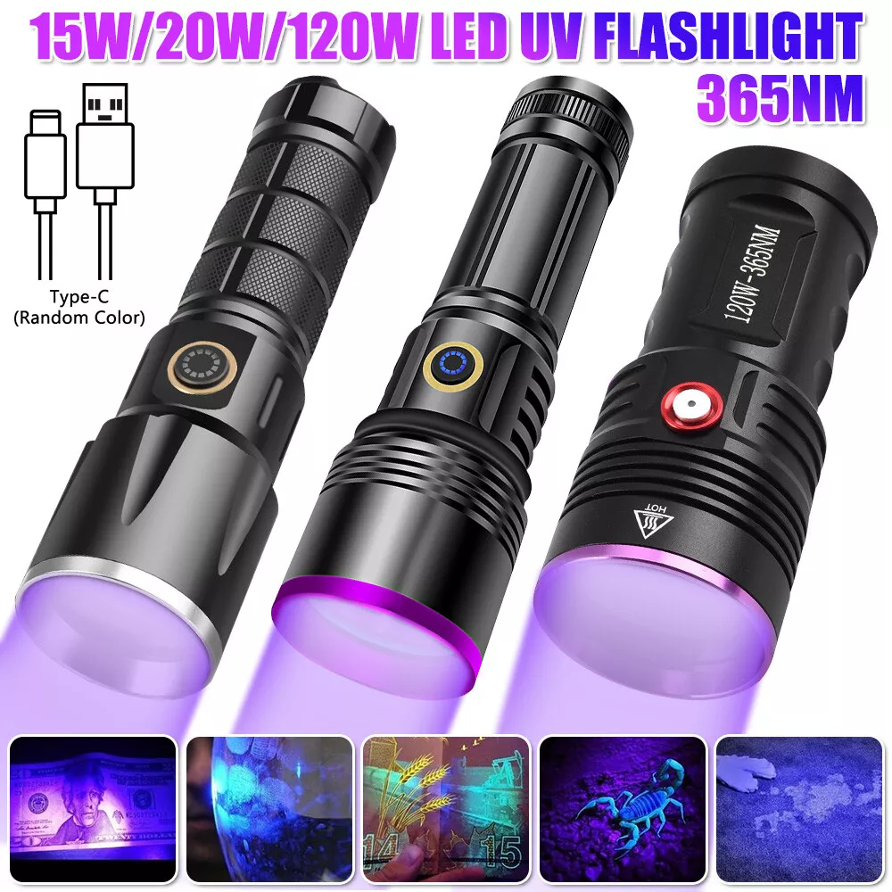 High Powerful 365nm 20W 120W UV Longwave Fluorescent Mineral Flashlight Torch