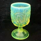 Vtg Fenton for LE Smith Moon & Stars Yellow/ Vaseline OPALESCENT GOBLET  5.75"