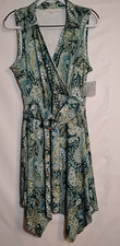 Stella & Ginger  SLEEVELESS, Green White Pasiley Print XL Casual Party Cocktail