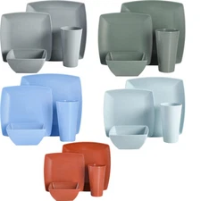 Dinnerware Set 16 Pc Dinner Dish Square Kit for 4 Kitchen Dining Home Dishware